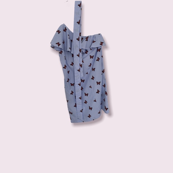 Summer dress with butterflies and white and blue stripes in size 4, Donna Morgan - Picture 3 of 5